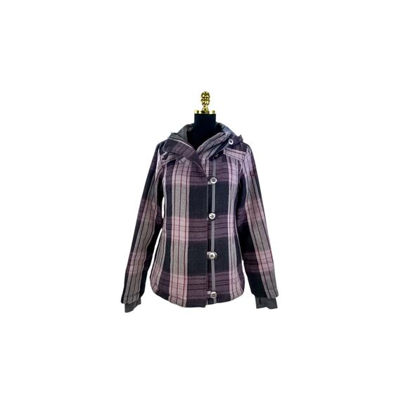 Columbia Women's Black Maroon Plaid Wool Blend Jacket - S - Picture 2 of 10